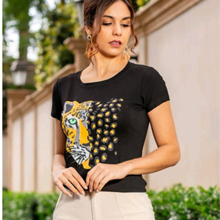 T-Shirt com estampa onca de viscolycra
