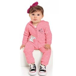 Conjunto Jaqueta Moletom Menina Estampada Com Capuz + Calça Feminina Infantil Bebê Kiko E Kika REF. 08036