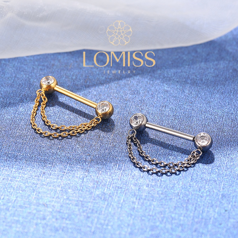 Piercing Barbell Titânio G23 Zircônia Com Corrente Lomiss  piercing em Oferta na Shopee