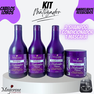 Kit Matizador platinado para loiros Maycrene ( 2 Shampoo + 1 Condicionador + 1 Máscara )