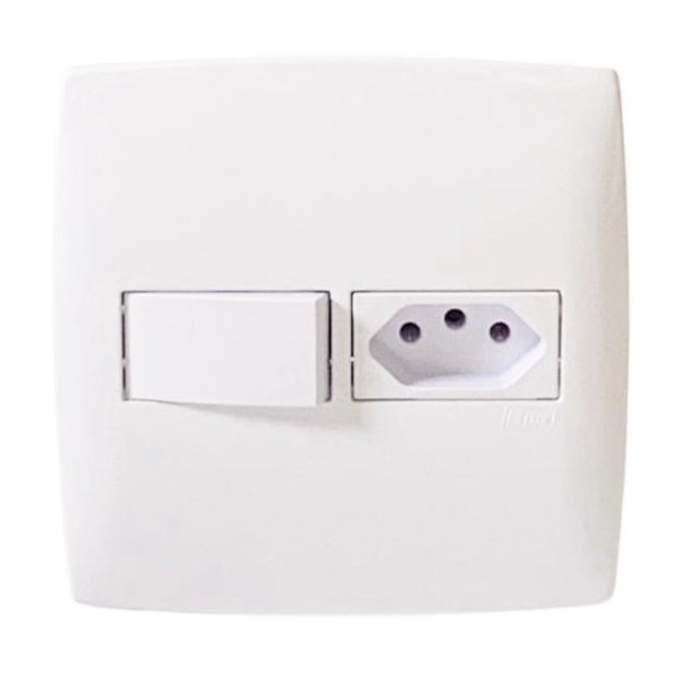 Interruptor simples e tomada 10A em placa 4x4 apagador acendedor tecla simples com tomada em placa 4x4 linha Home Blux em Oferta na Shopee