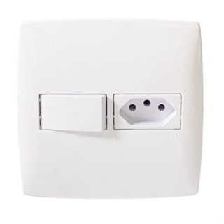 Interruptor simples e tomada 10A em placa 4x4 apagador acendedor tecla simples com tomada em placa 4x4 linha Home Blux em Oferta na Shopee