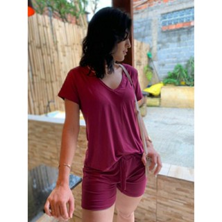 CONJUNTO VISCOLYCRA VERÃO SHORT E BLUSA GOLA V