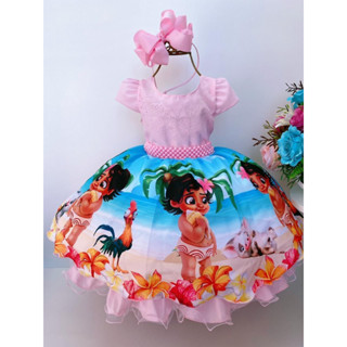 Vestido Da Moana Baby e Adulta Rosa e Azul