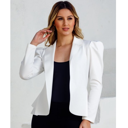 Blazer Feminino Neoprene Curto MAGA BUFANTE Social Aberto em Oferta na Shopee