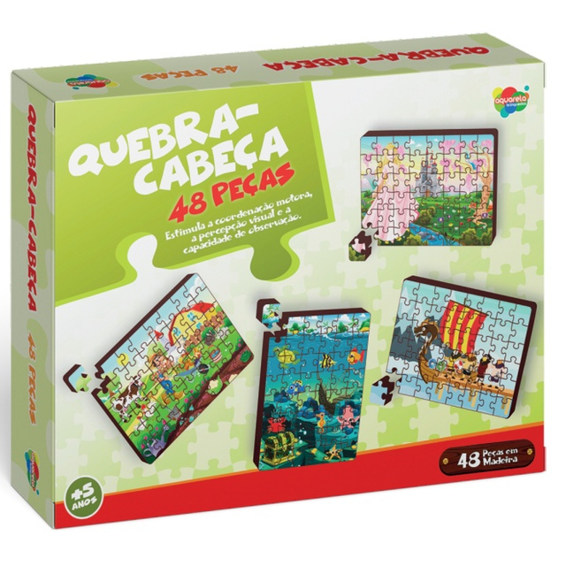 Jogo quebra-cabeça em madeira - 4 títulos ( FAZENDA / FUNDO DO MAR / PRINCESA / VIKINGS )