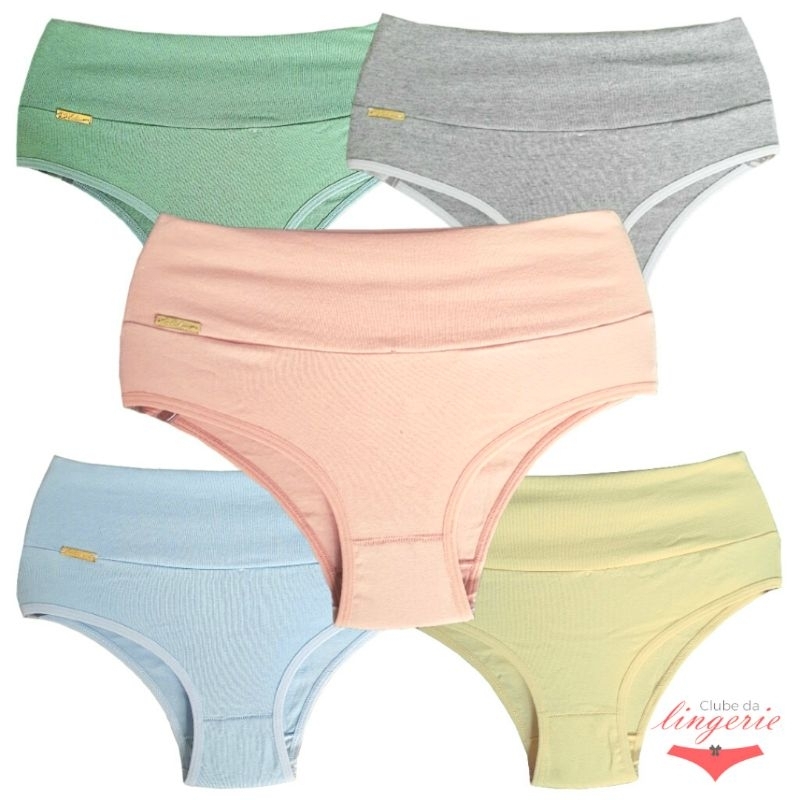 Kit 05 Calcinhas-Tangas Algodão Gabi Com Elástico Reforçado E Cós Duplo Alto