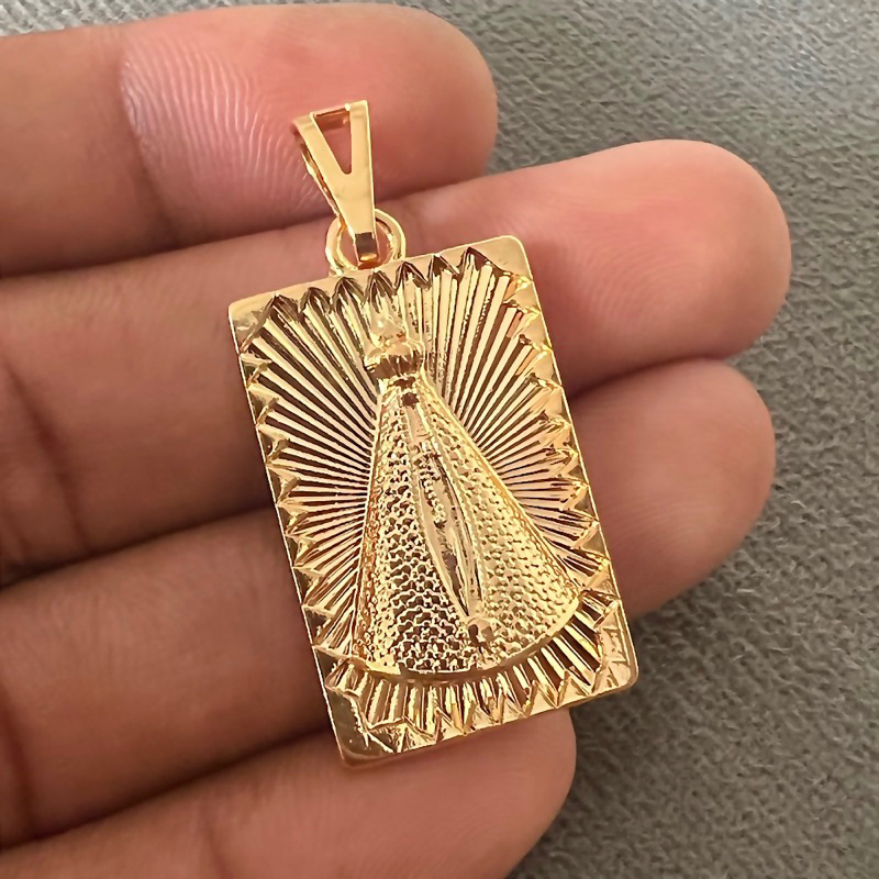 Pingente Masculino Placa Nossa Senhora Aparecida Banhado a ouro