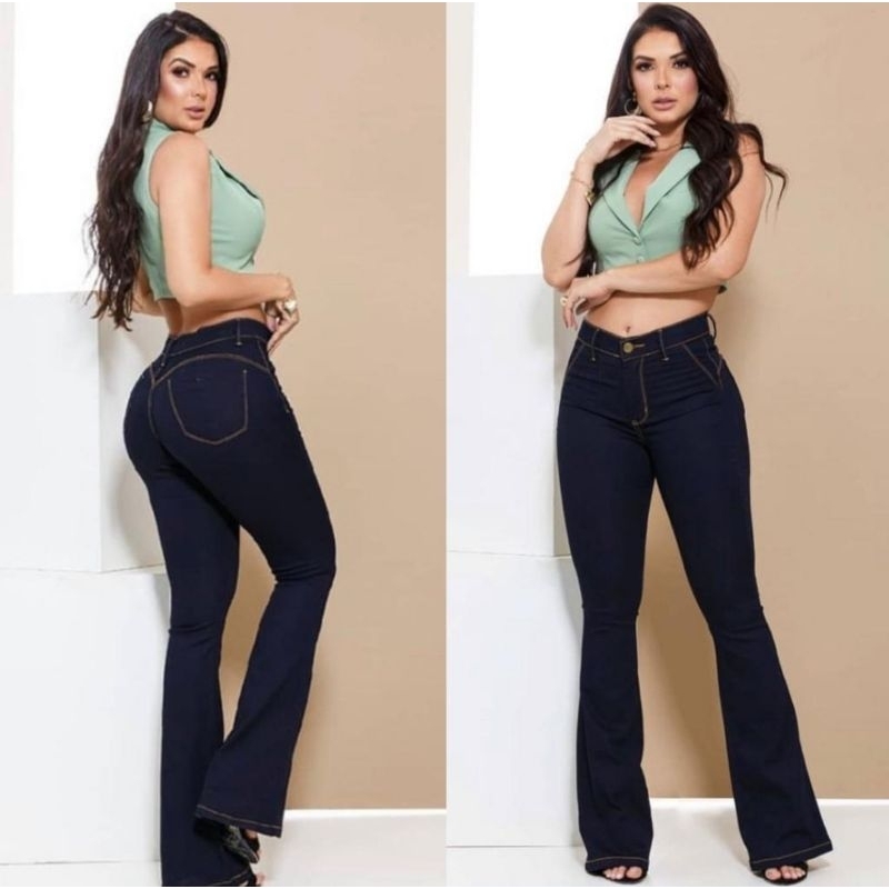 calça jeans feminina flaer azul escuro wissam jeans