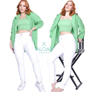 Calça Jeans Branca Skinny Cintura Alta Com Elastano Lycra Hot Pants Para Enfermagem Medico Fisioterapeuta Profissionais da Saude