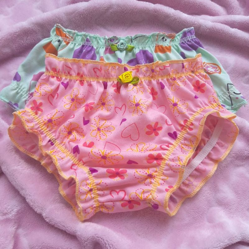 kit c/ 5 Calcinhas Infantil Menina Frufru Estampada Com Lacinhos