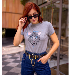 Blusa Tshirt Camiseta Feminina Estampa Onça Cinza