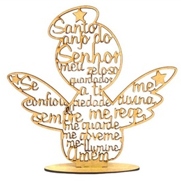 Oração Santo Anjo do Senhor com suporte Mdf 21 cm vazado lembrancinha batizado presente,decorativa, quarto, bebe,batismo ,enfeite, artigo religioso