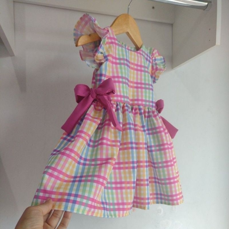 vestido xadrez colorido em Oferta na Shopee