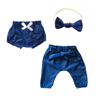 Conjunto bebê menina 3 peças imita JEANS