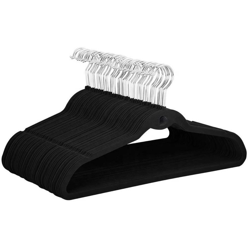 Kit 30 Cabides De Veludo Preto Slim Antideslizante Ultrafino Para Roupa