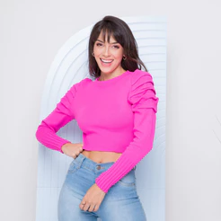 Blusa de frio tricô cropped feminina manga longa