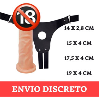 Kit Cinta Peniana em Couro + Prótese Pênis Realista Bege Cyberskin