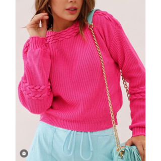 Blusa Feminina Tricot Manga Longa Com  Trança  Inverno