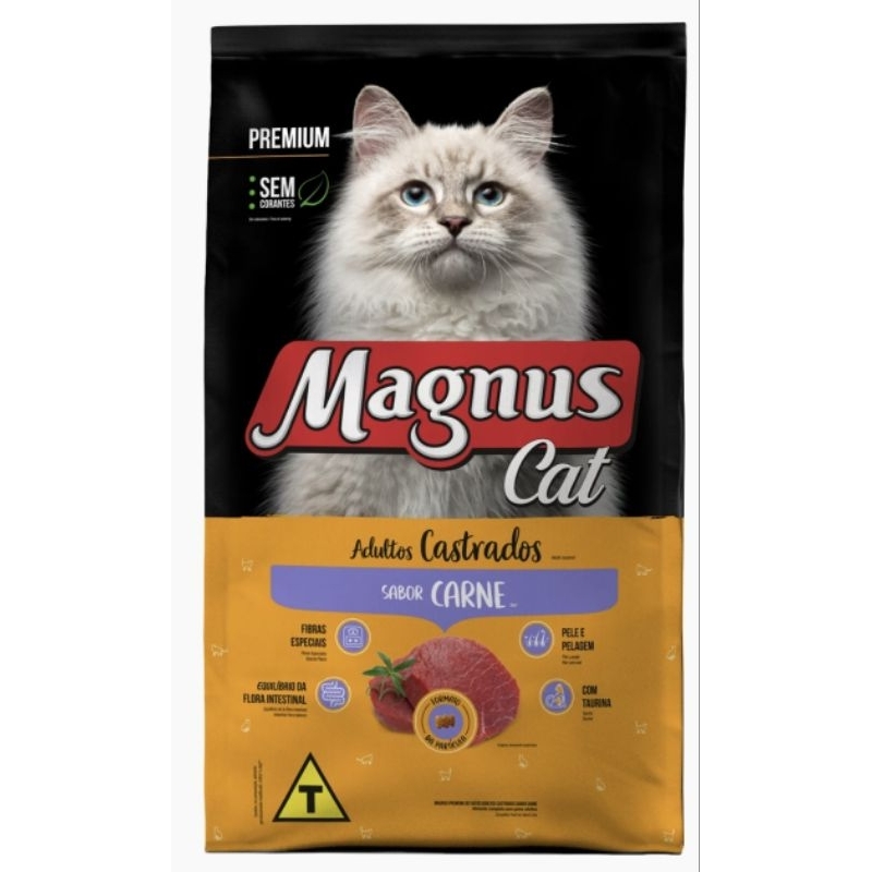 Ração Magnus Cat Premium Gatos Adultos Castrados Carne 10Kg