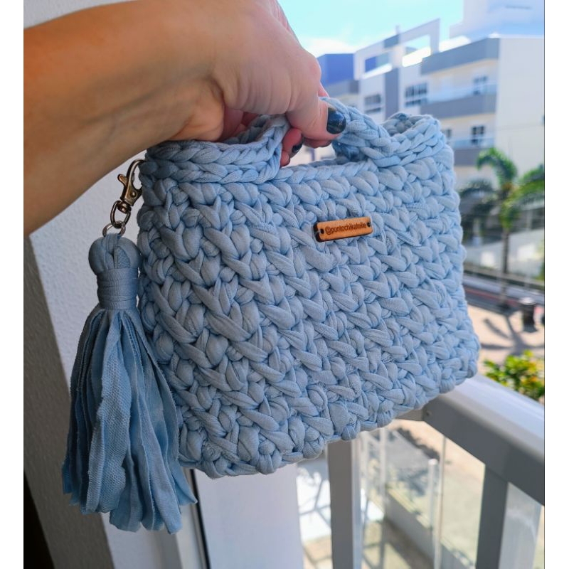 Clutch de crochê em fio de malha/Bolsa feminina/Bolsa feita a mão/Bolsa de mão/Bolsa pequena
