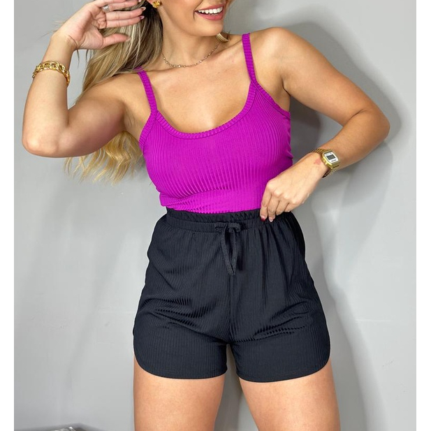 Short Feminino Canelado Curto Short Praia Malha Canelada Confortável Shorts Verão Piscina Academia