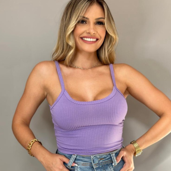 Top Cropped Alcinha Malha Canelada Blusinha Feminina Cropeed Alça Varias Cores
