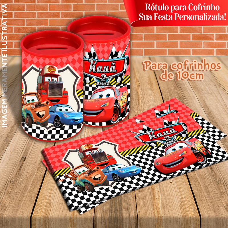 10 Rótulos Adesivos para Cofrinhos Personalizados Carros Disney