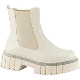 Bota Chelsea Feminina Coturno Strass Brilho Cristal Confortável Plataforma Cano Curto Blogueira Fashion Macio Tratorada