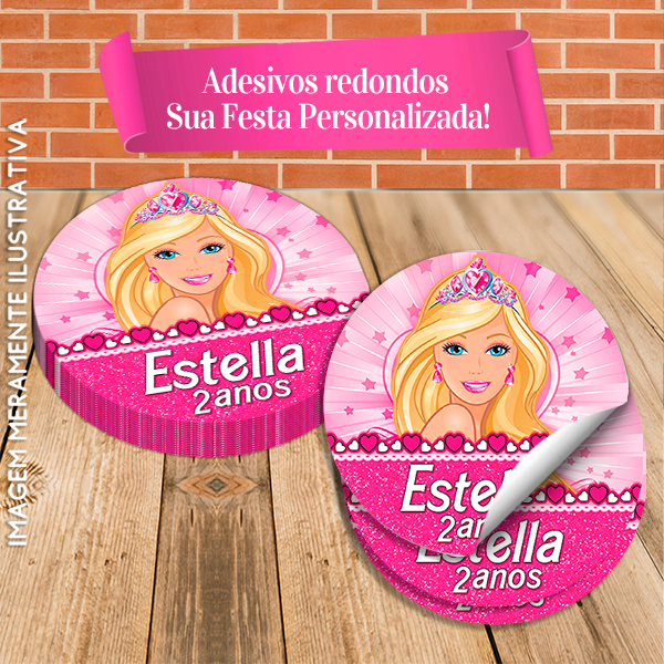 Adesivos Redondos Personalizados Barbie