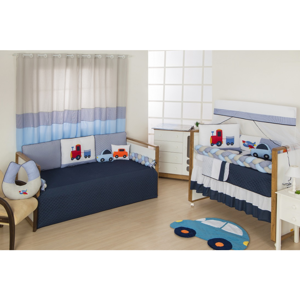 Kit Bicama Cama Babá Carros 8 Peças - Azul