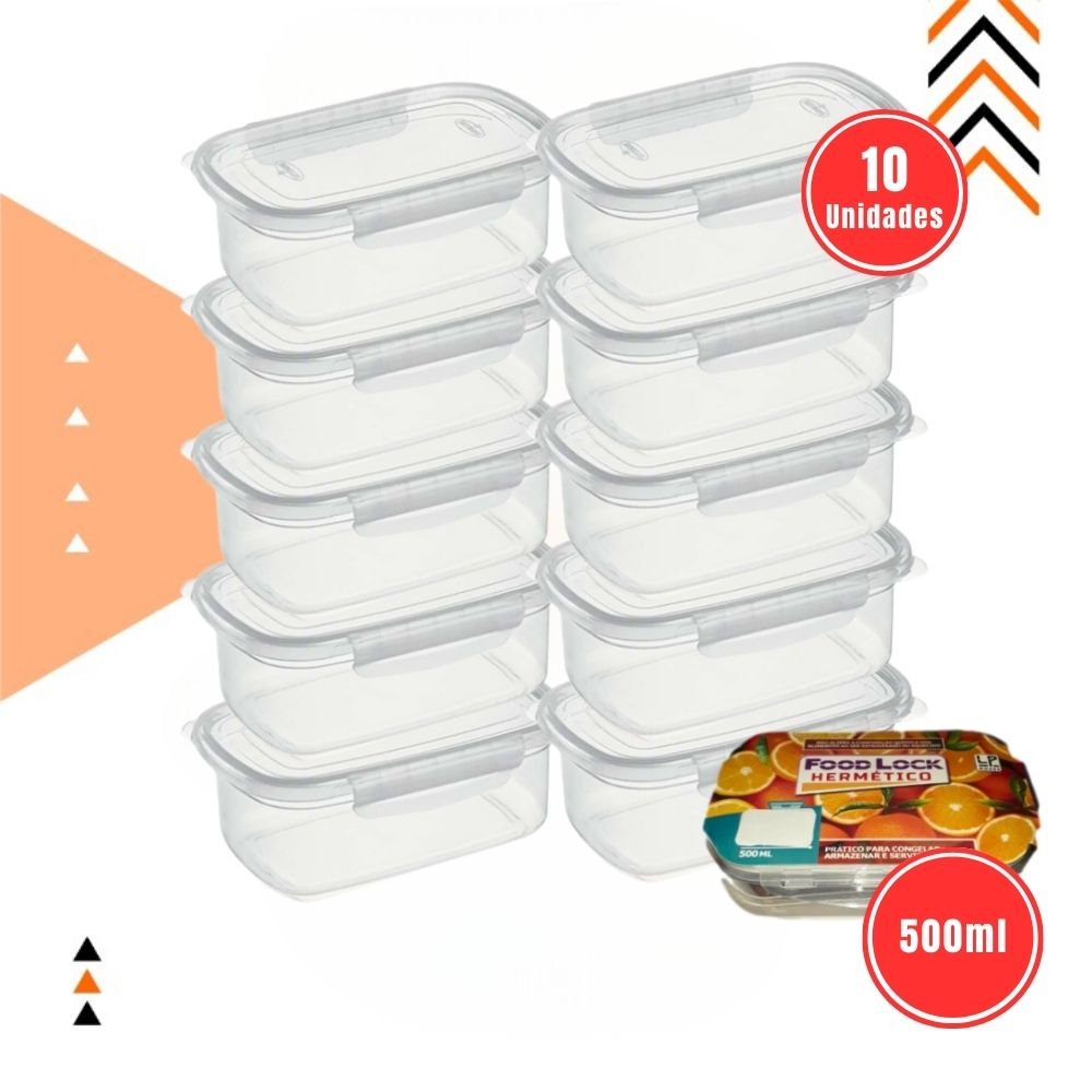 Kit Marmitas Fitness 500ml Para Freezer E Microondas Potes Plásticos com Trava Hermético