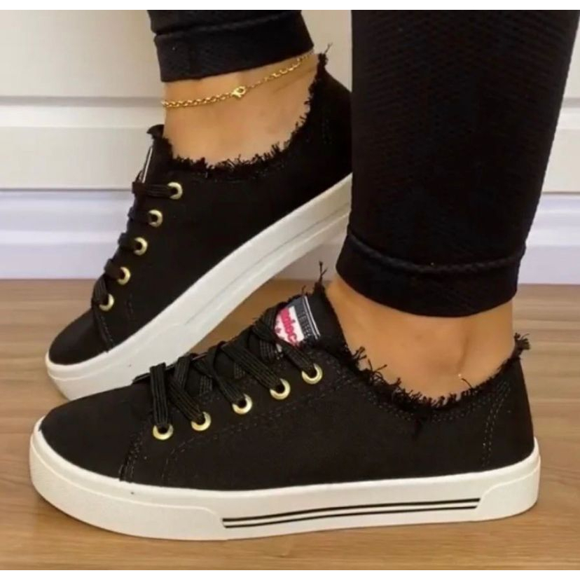 Tênis Moleca Feminino Preto Original Confortável Casual Elegante Leve Macio Caminhada Trabalho Passeio Tendência Fashion