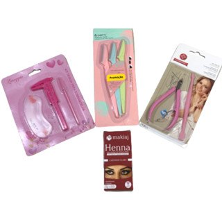 1 henna makiaj + kit de design para sobrancelha  + 3 navalhas + conjunto de cuidados para as unhas.