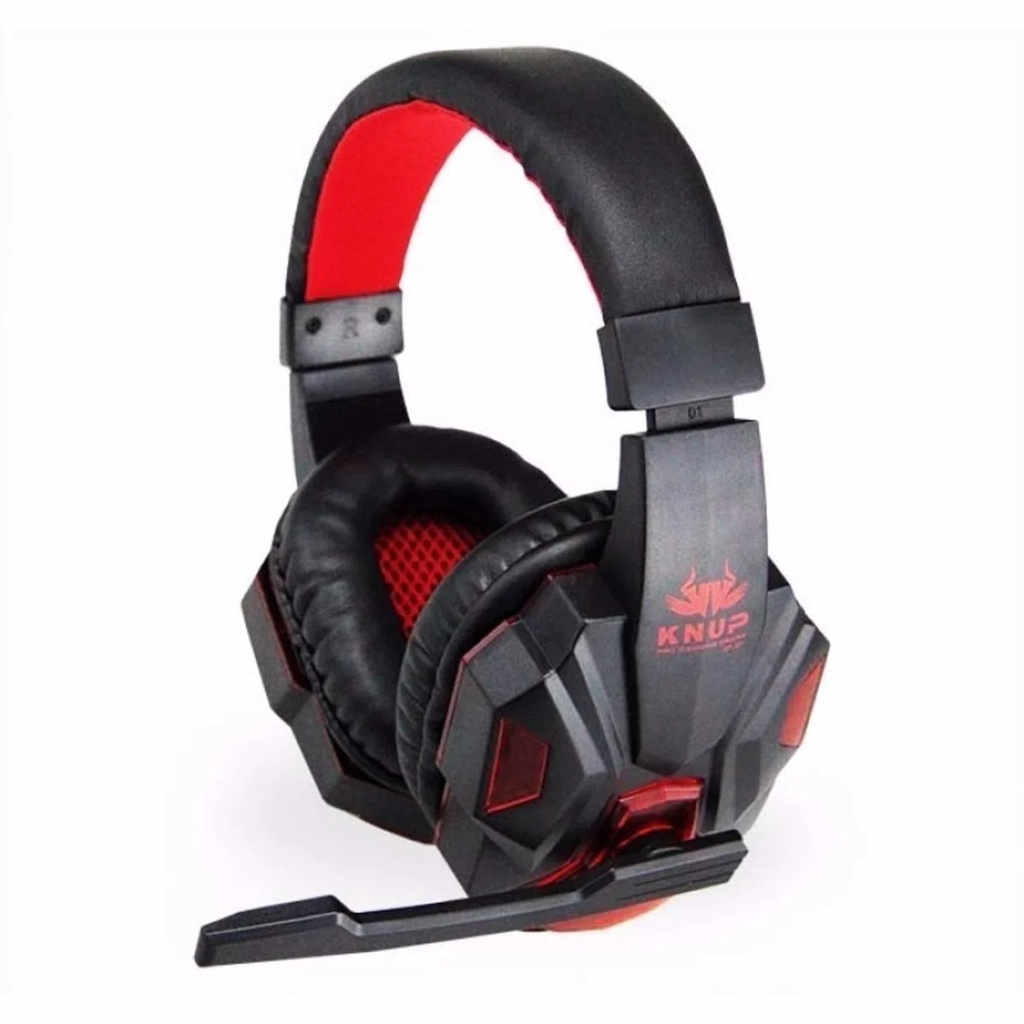 Headset Fone Gamer Knup Modelo Vermelho e Azul Com Microfone