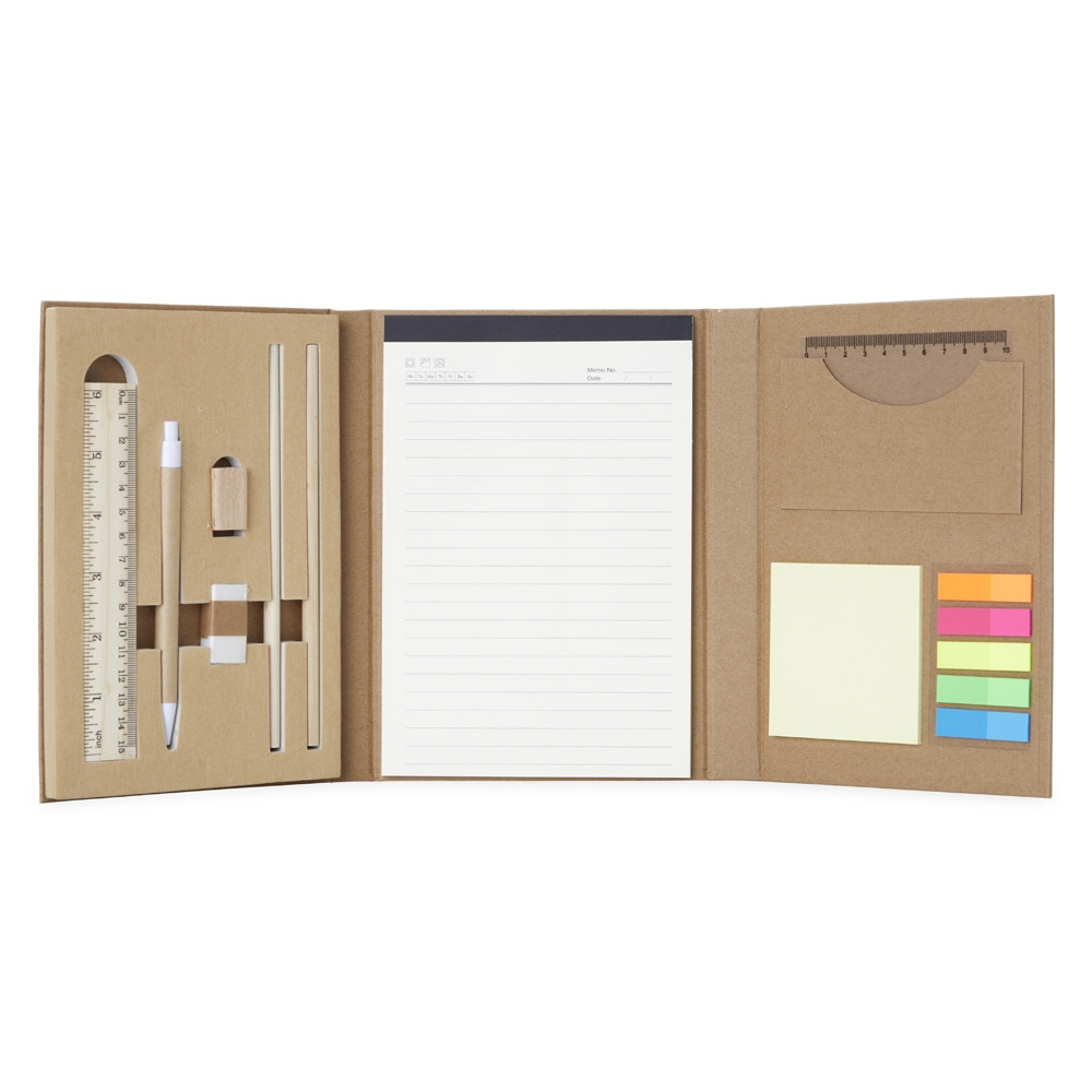Kit Ecológico C/ Bloco De Anotações Caneta Régua Lápis Borracha E Apontador Em Kraft 21x15
