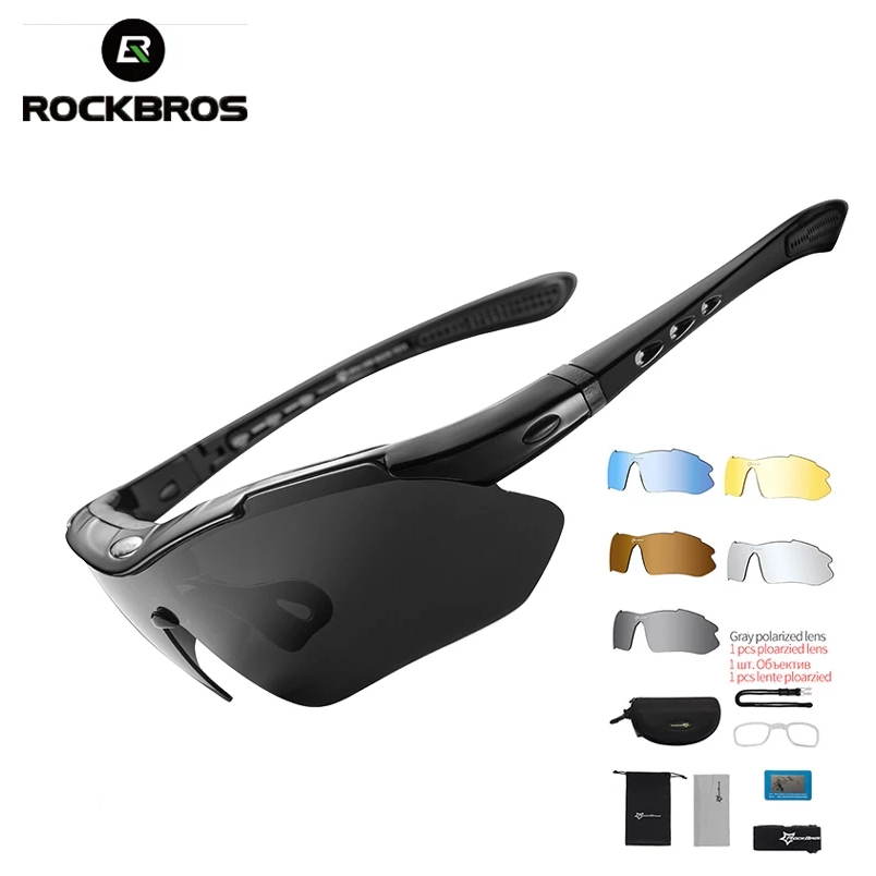 Óculos para ciclismo Rockbros cinco lentes uma polarizada mais case e adaptador para lentes grau em Oferta na Shopee