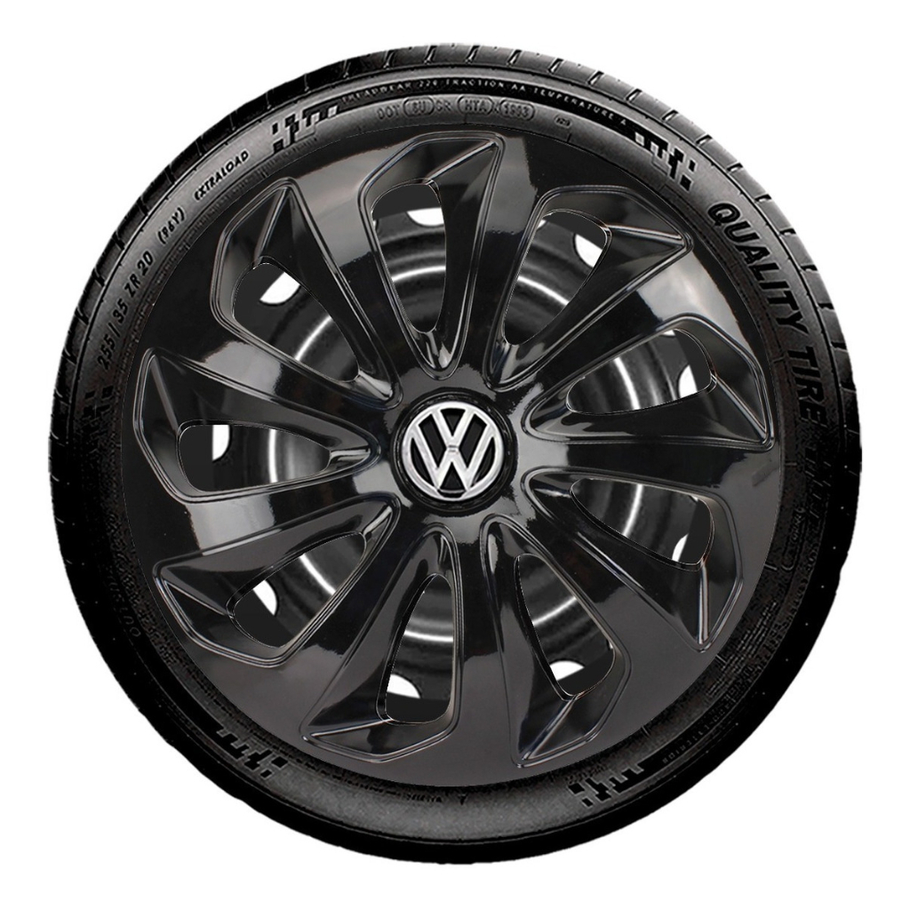 Jogo Kit 4 Calotas Aro 13/14/15 Preto Brilhante Vw Volkswagen Up Gol Fox Crossfox Polo Saveiro
