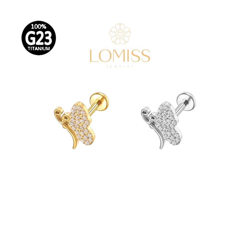 Piercing Labret Hélix Tragus Conch Titânio G23 Pvd Borboleta Zircônia Lomiss piercing em Oferta na Shopee