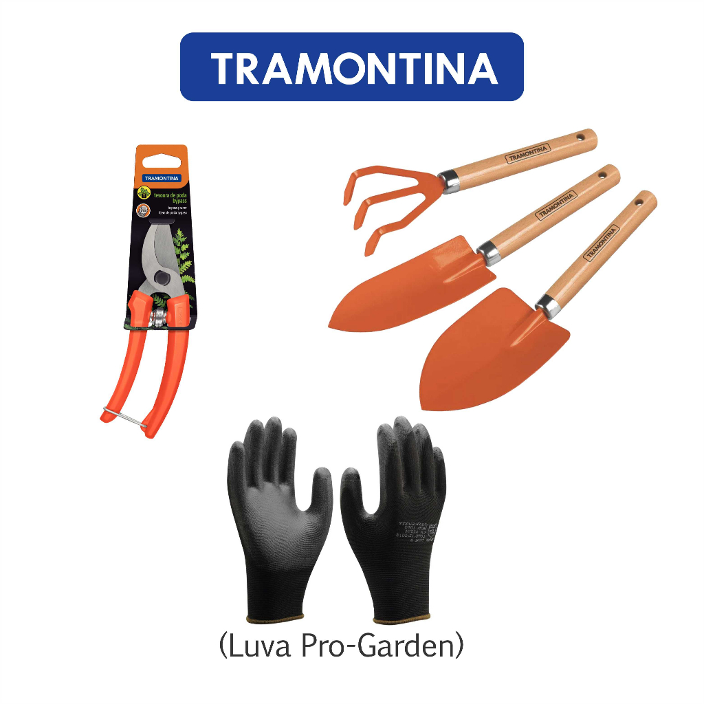 Kit Ferramentas Jardinagem 5 Peças Luva Ancinho Pazinha Tesoura de Poda