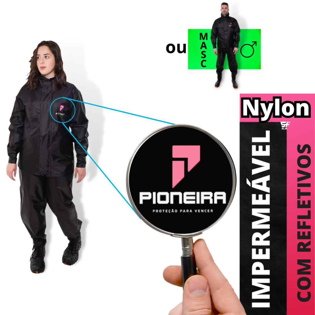 Capa De Chuva Moto NYLON PIONEIRA Proteção Motoqueiro Motociclista 100% Impermeavel Feminina ou Masculina Motoqueira Todos os Tamanhos Roupa de chuva Moto Resistente Velcro