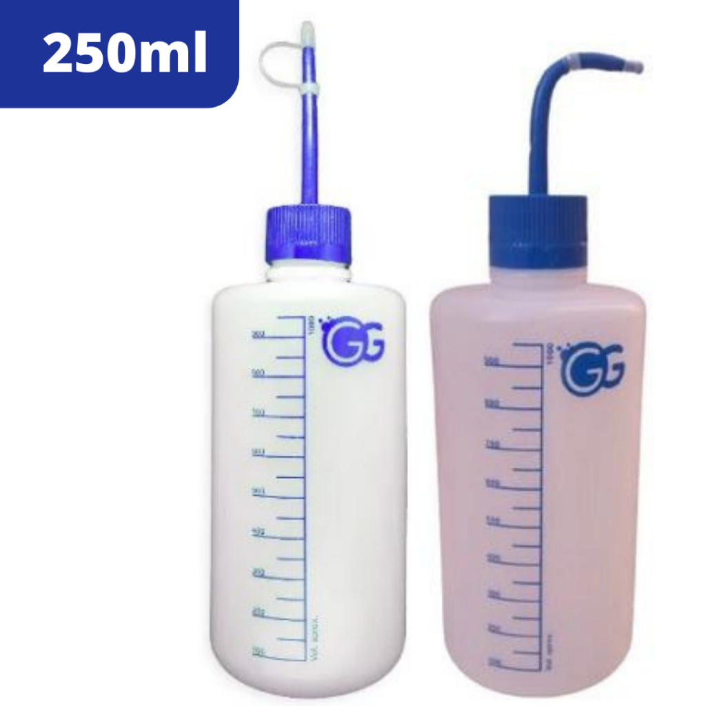 Pisseta Plastica Graduada Bico Curvo ou Reto 250ml