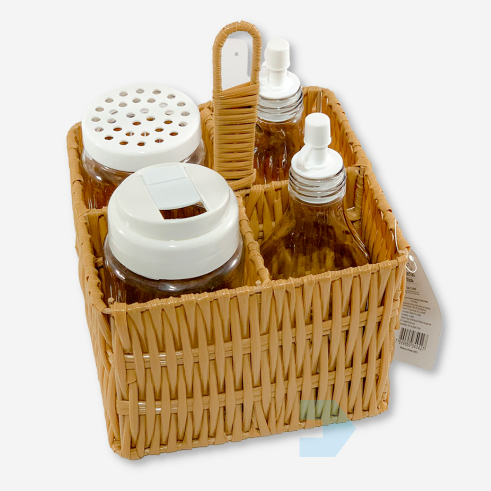 Conjunto 4 Potes De Vidro 300 Ml Queijeira Farinheira Galheteiro Garrafa 200 Ml C/ Bico Dosador Oferta Promoção