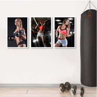 Quadros Decorativo Mosaico 90X50 3 peças Mdf Alta Resolução Full HD Academia Fitness Mulheres Malhação