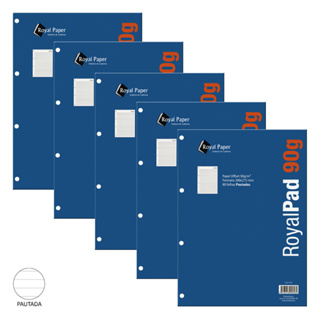 Kit 05 Blocos Papel de Fichário ROYAL PAPER Pautado - 80fls de 90g/m² em Oferta na Shopee