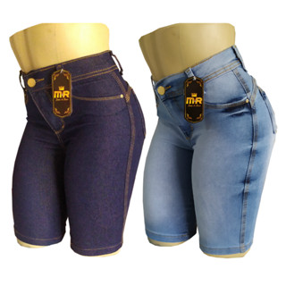 Kit 2 Roupa Jeans Feminina Ciclista Até o Joelho Cintura Alta Com Elastano