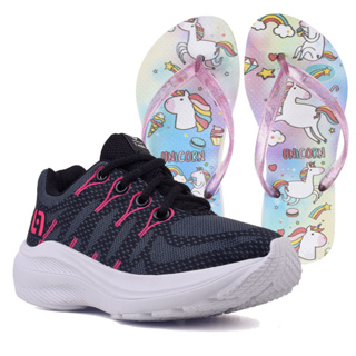 Tenis Infantil Meninas Casual Preto e Pink Feminino + Chinelo Anna Calcados em Oferta na Shopee