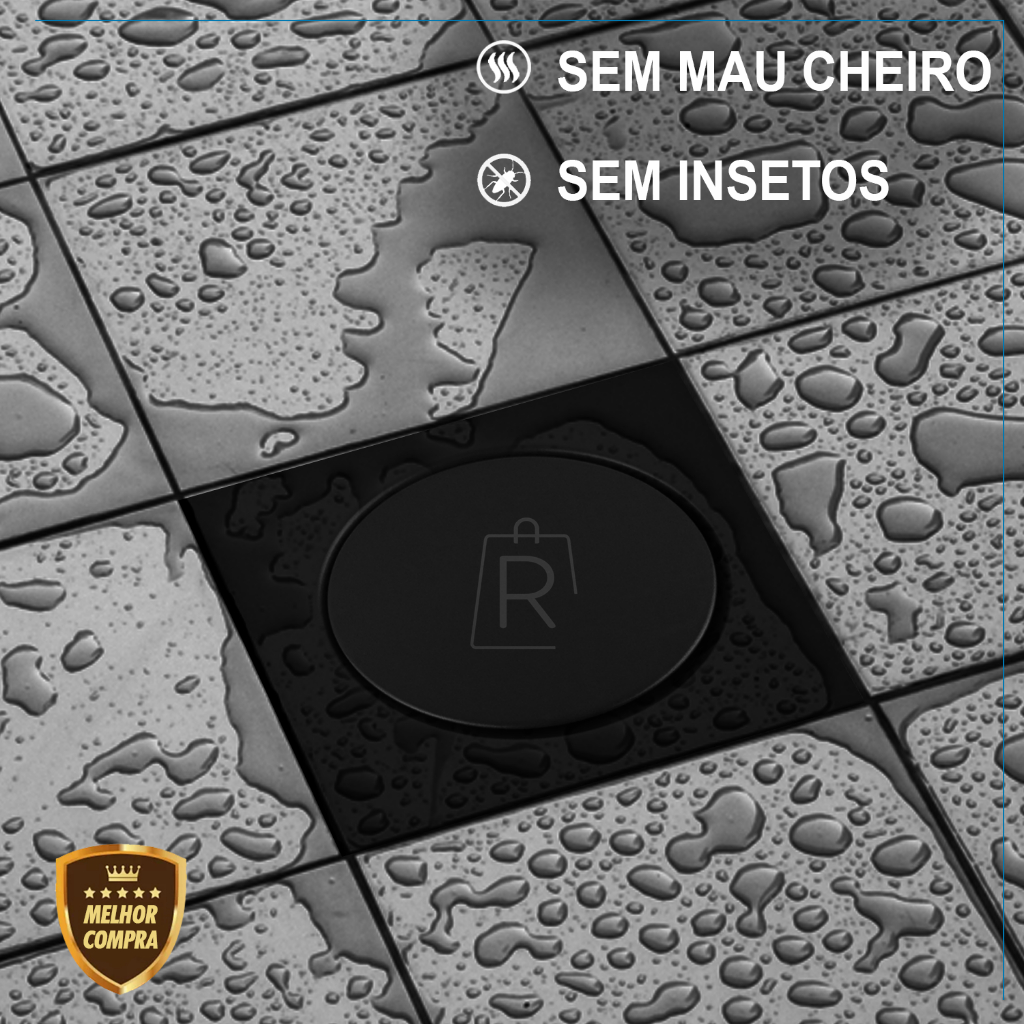 Ralo Inteligente Click 15x15 cm para Banheiro em Aço Inox Preto Quadrado Cód. 9916