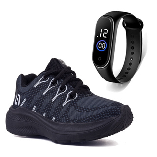 Tenis Infantil Meninos Casual Preto Preto + Relógio Anna Calcados em Oferta na Shopee