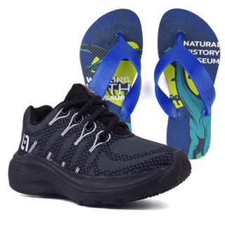 Tenis Infantil Meninos Casual Preto Preto + Chinelo Anna Calcados em Oferta na Shopee